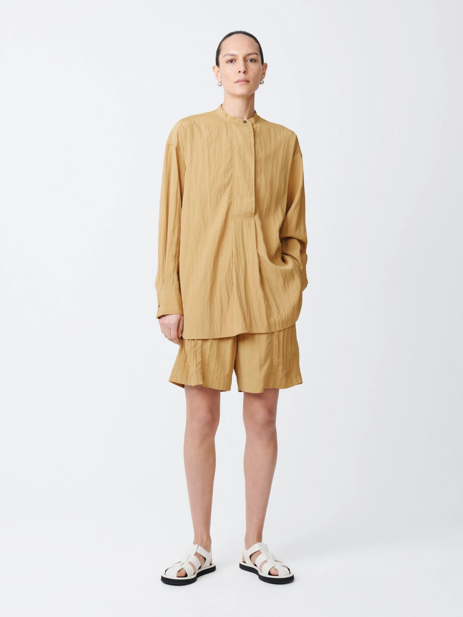Studio Nicholson Frink Viscose Shirt In Sand 1 Studio Nicholson Frink Viscose Shirt In Sand