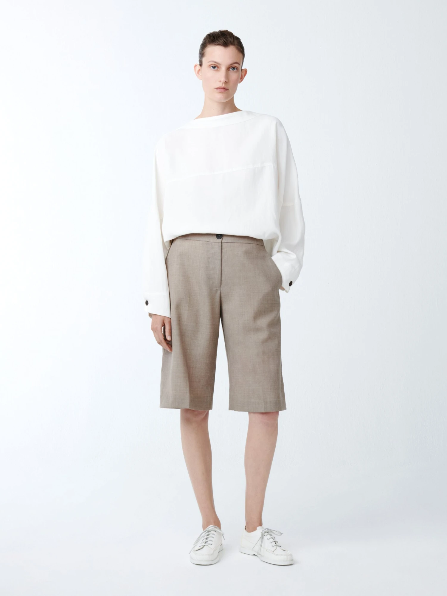Studio Nicholson Cabra Short In Straw Melange 1 Studio Nicholson Cabra Short In Straw Melange