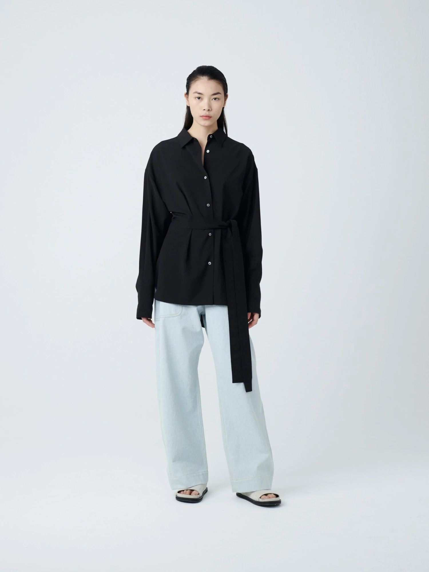 Studio Nicholson Condell Crepe Shirt In Black 1 Studio Nicholson Condell Crepe Shirt In Black