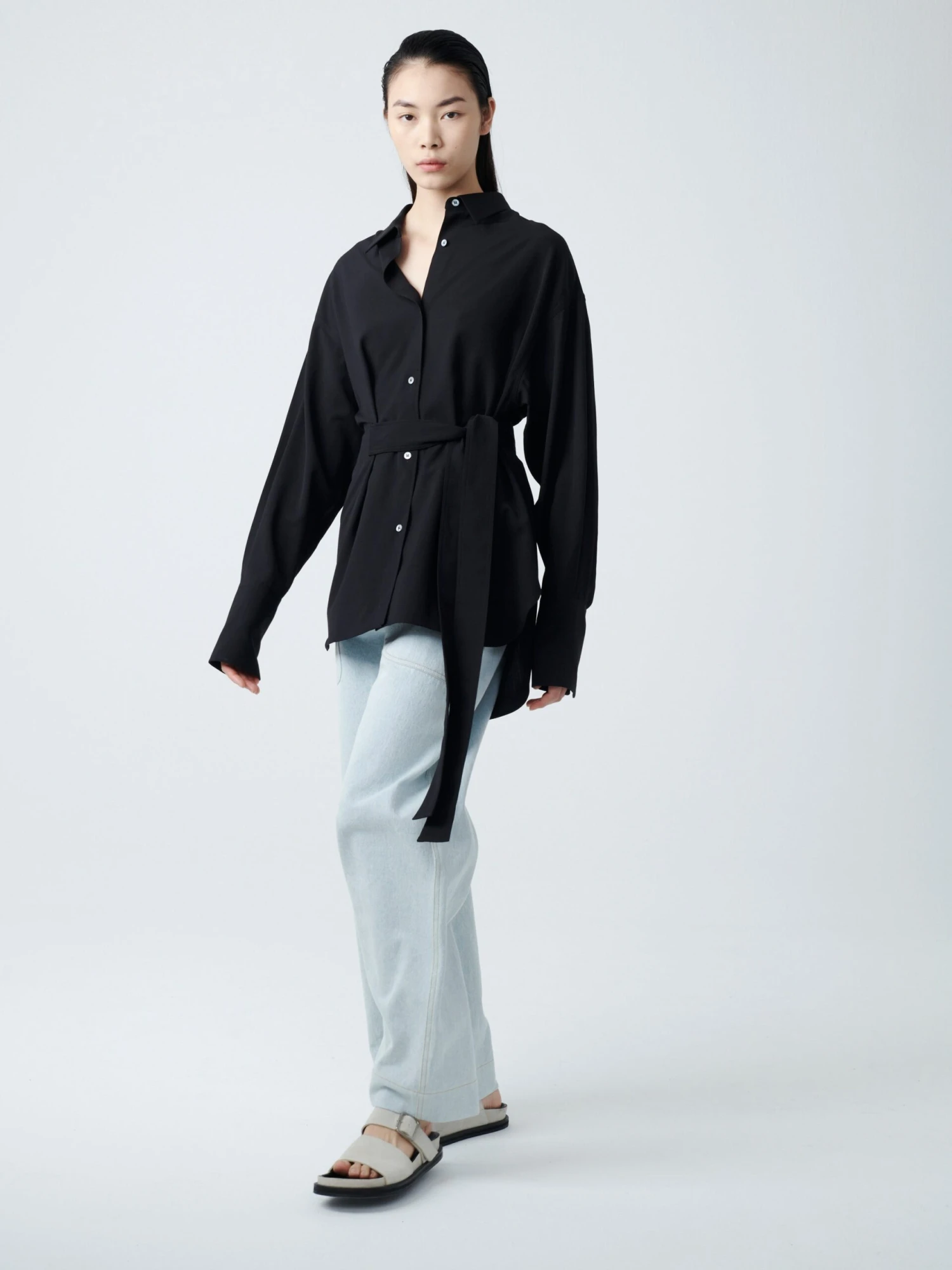 Studio Nicholson Condell Crepe Shirt In Black 5 Studio Nicholson Condell Crepe Shirt In Black - Image 5