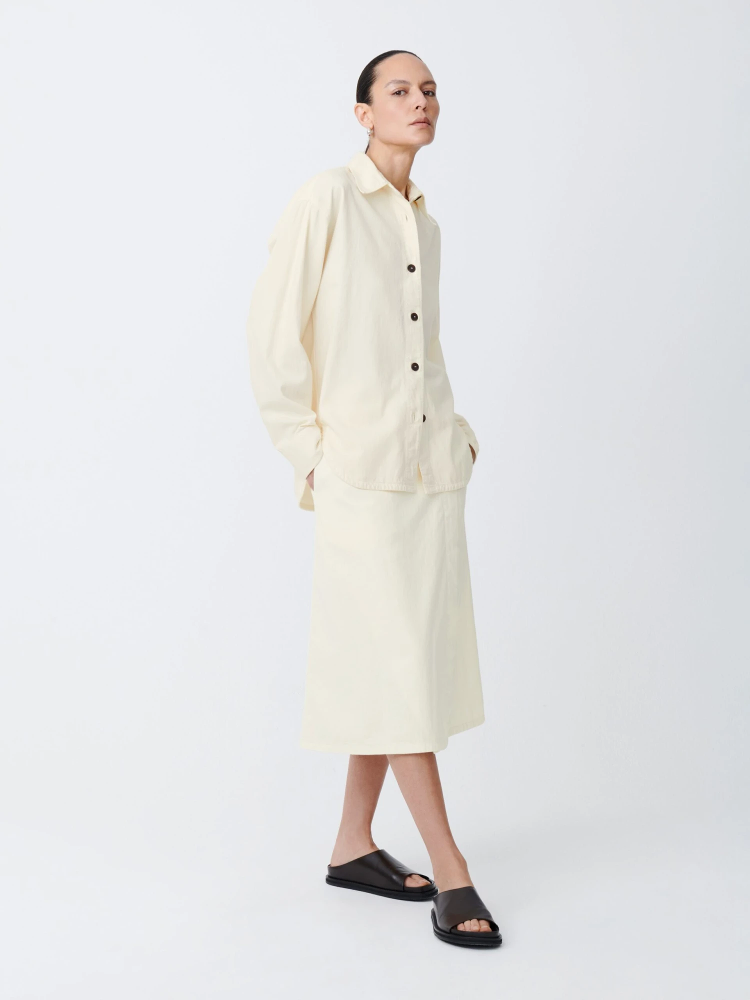 Studio Nicholson Foley Denim Skirt In Parchment 2 Studio Nicholson Foley Denim Skirt In Parchment - Image 2