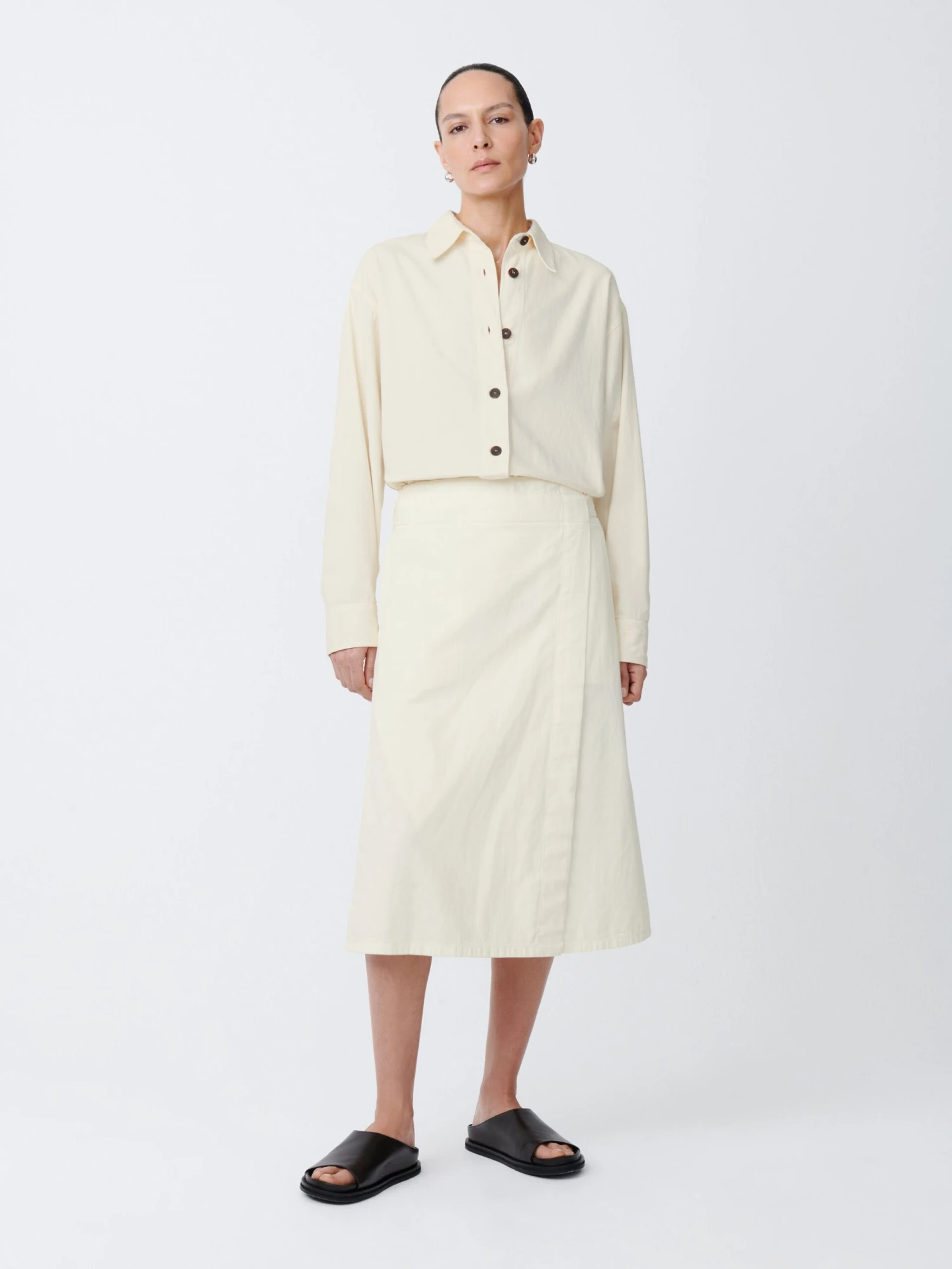 Studio Nicholson Foley Denim Skirt In Parchment 1 Studio Nicholson Foley Denim Skirt In Parchment
