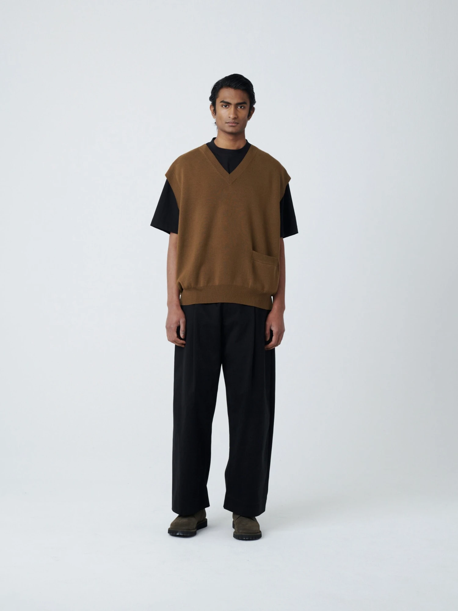 Studio Nicholson Foss Knit Vest In Peat 1 Studio Nicholson Foss Knit Vest In Peat