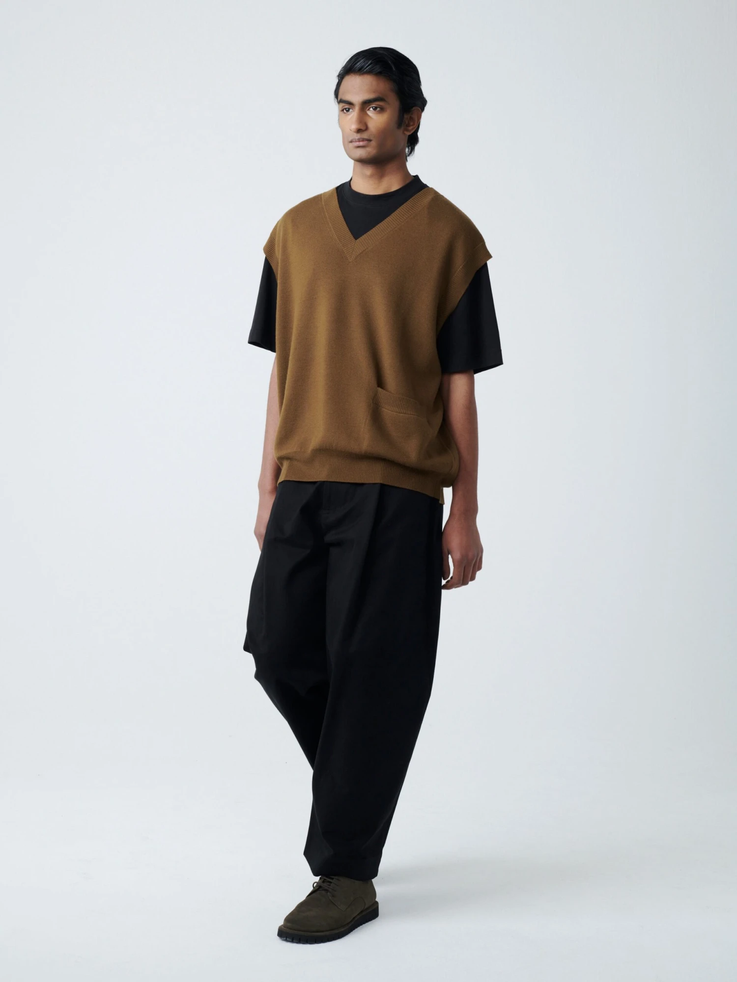 Studio Nicholson Foss Knit Vest In Peat 5 Studio Nicholson Foss Knit Vest In Peat - Image 5