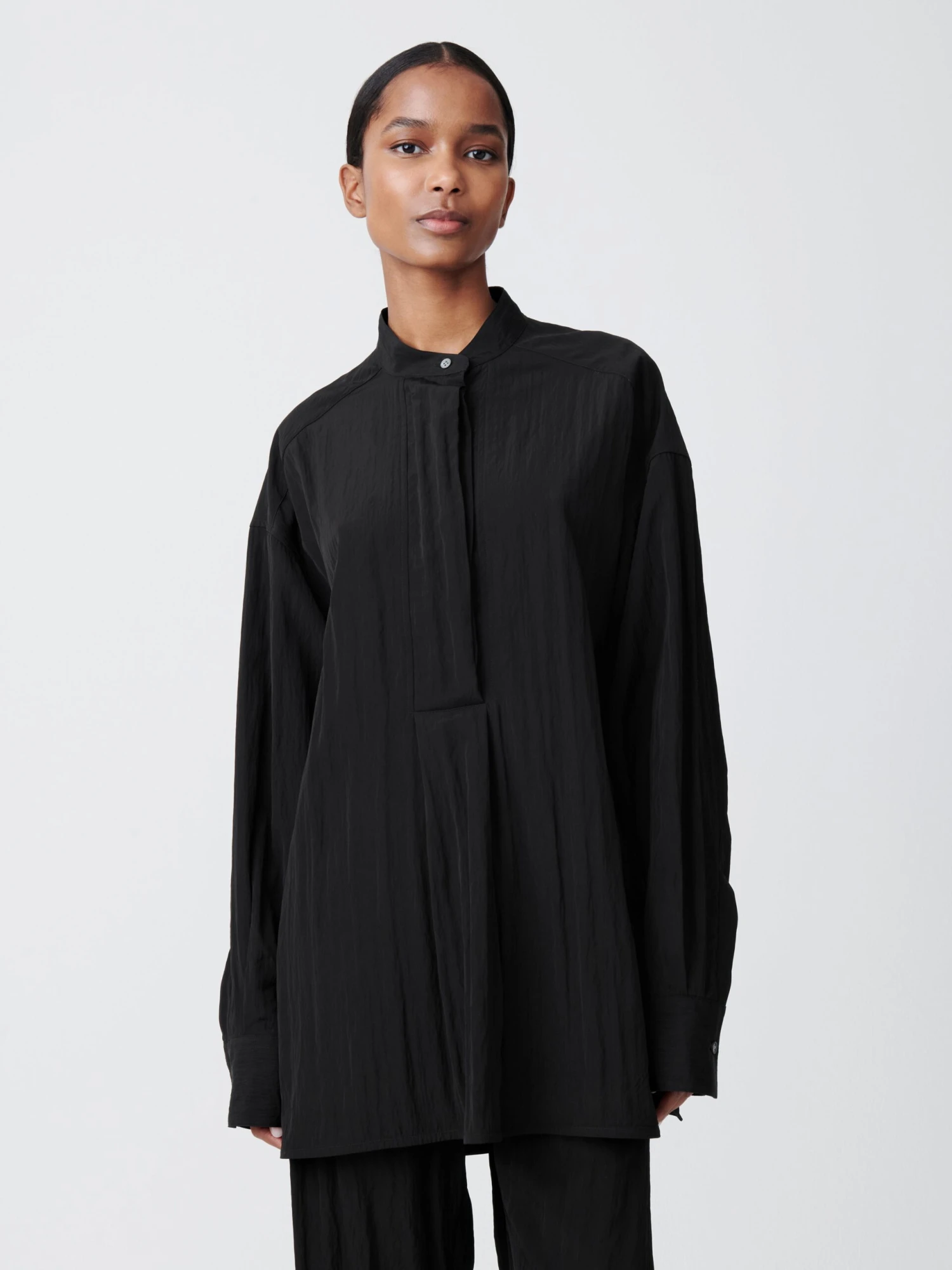 Studio Nicholson Frink Viscose Shirt In Black 1 Studio Nicholson Frink Viscose Shirt In Black
