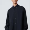 Studio Nicholson Jude Tropical Wool Shirt In Darkest Navy