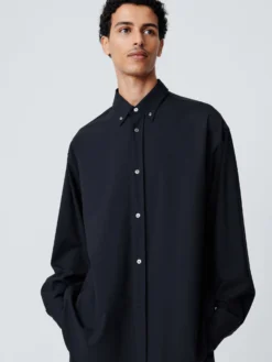 Studio Nicholson Jude Tropical Wool Shirt In Darkest Navy