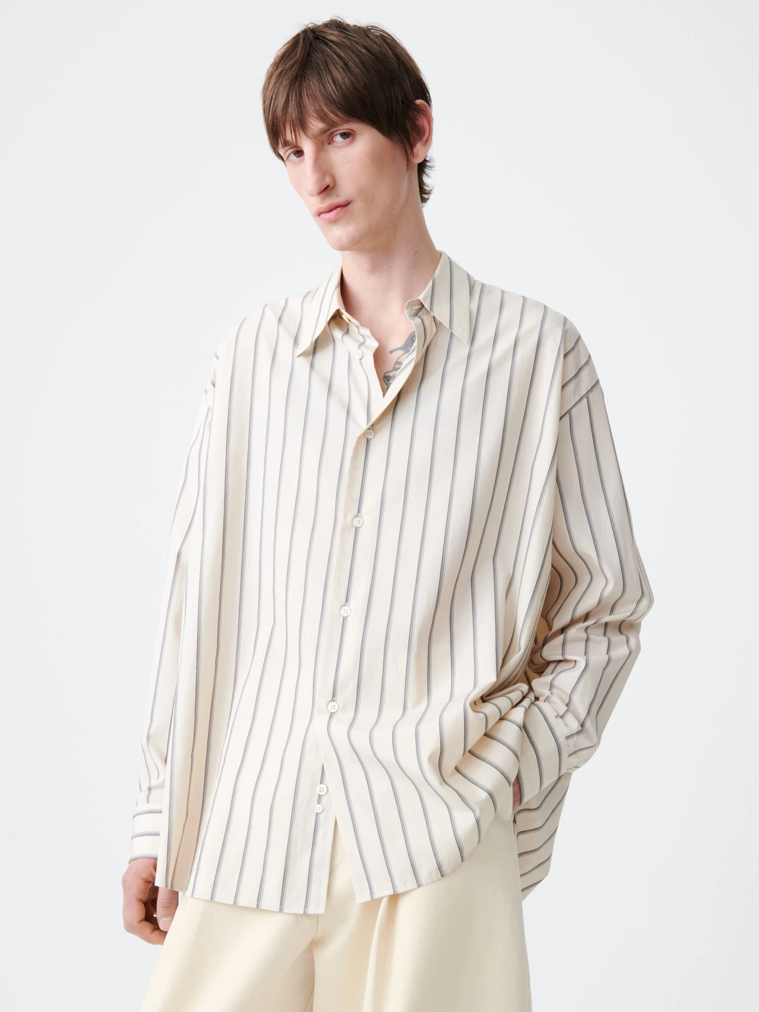 Studio Nicholson Loche Shirt In Plaster Stripe 1 Studio Nicholson Loche Shirt In Plaster Stripe