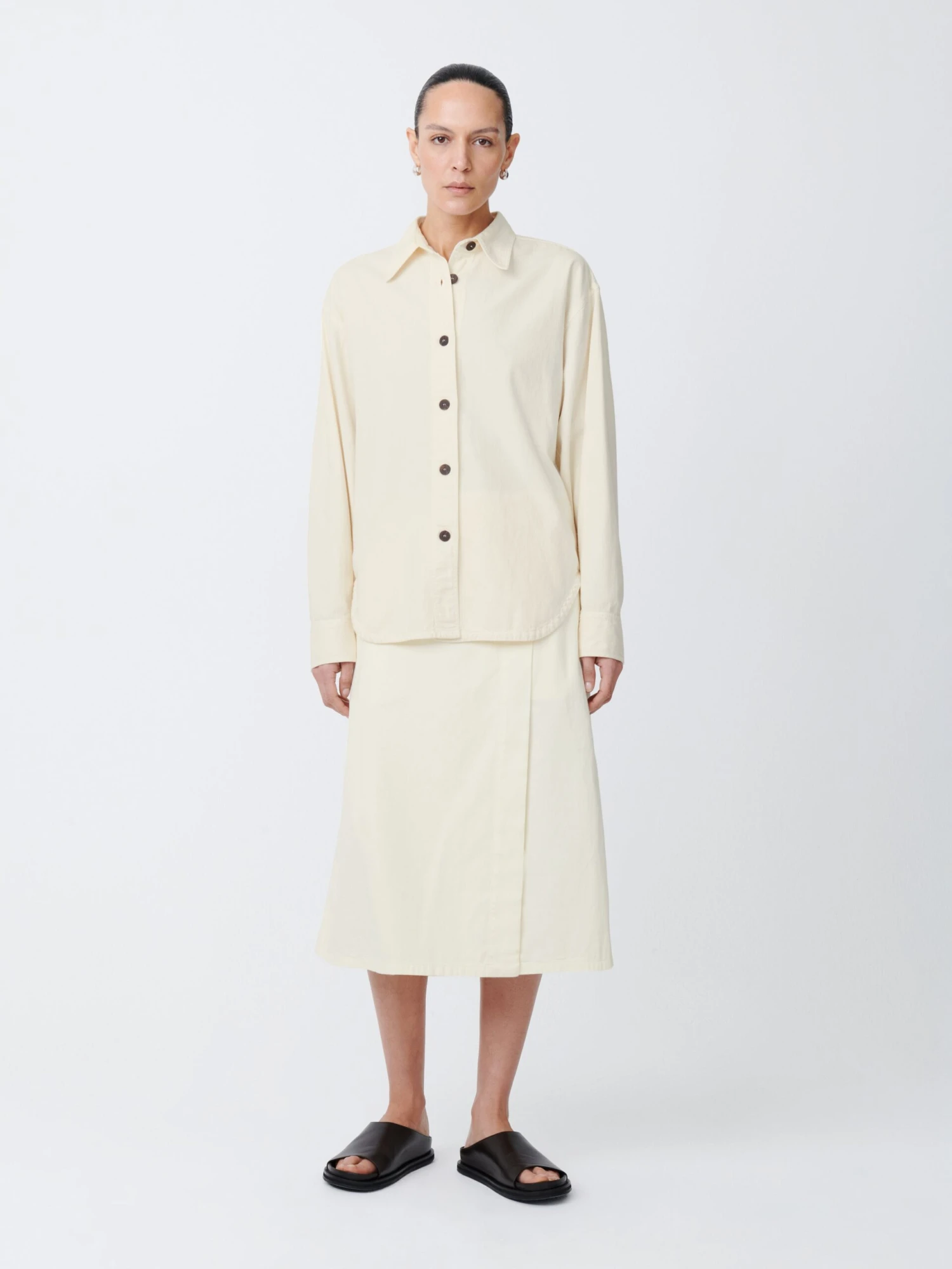 Studio Nicholson Neel Denim Shirt In Parchment 1 Studio Nicholson Neel Denim Shirt In Parchment