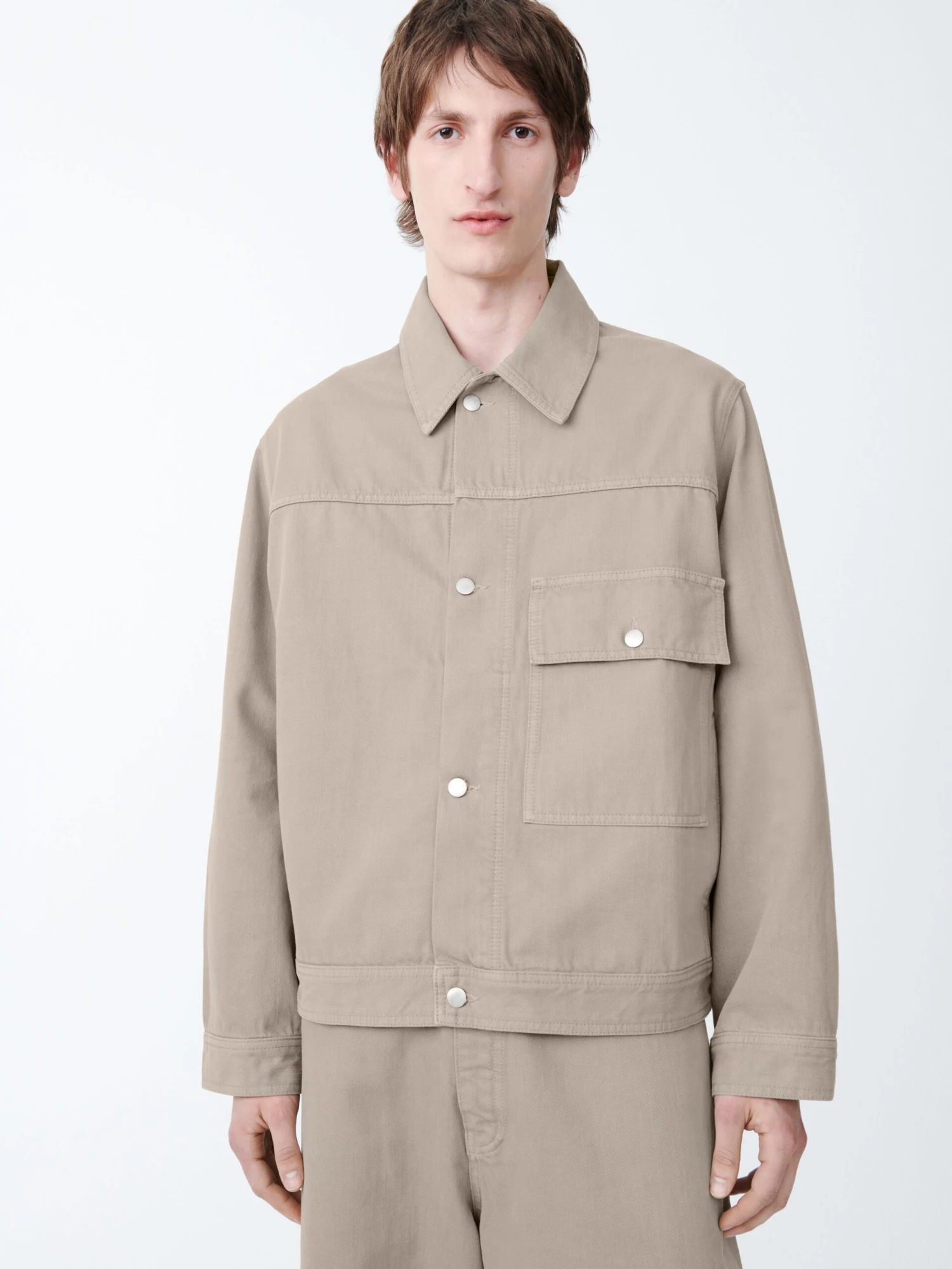 Studio Nicholson Petar Denim Jacket In Fawn 1 Studio Nicholson Petar Denim Jacket In Fawn