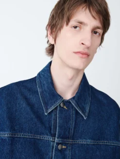 Studio Nicholson Petar Denim Jacket In Indigo Wash -Studio Nicholson PETARDENIMJACKETININDIGOWASH1 scaled
