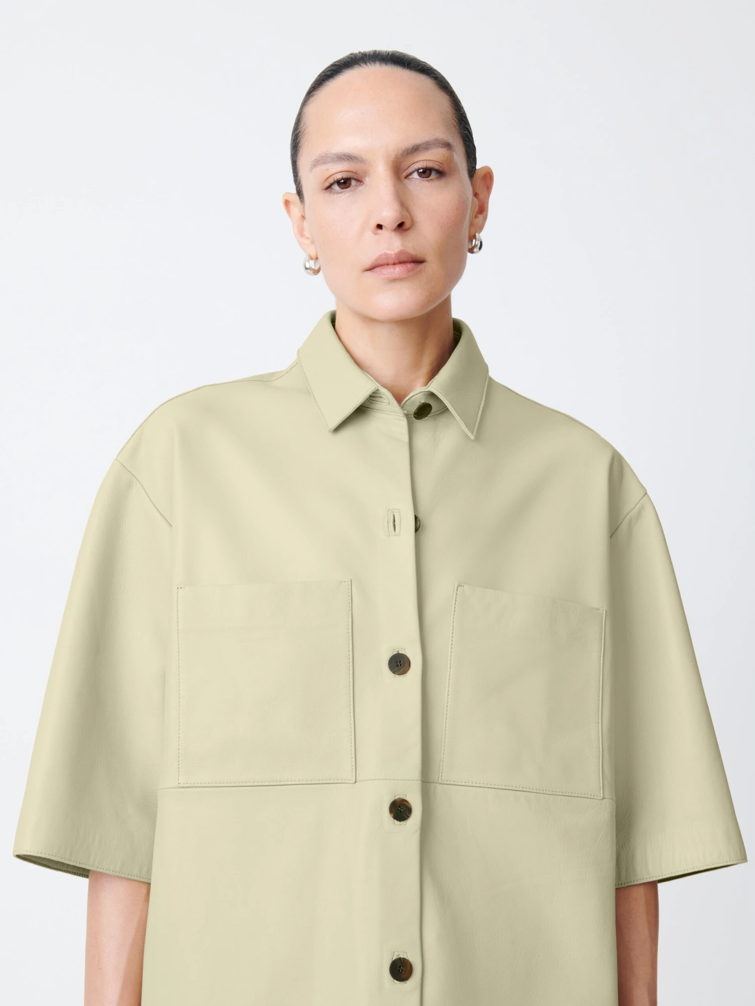 Studio Nicholson Porta Leather Shirt In Dove 4 Studio Nicholson Porta Leather Shirt In Dove - Image 4