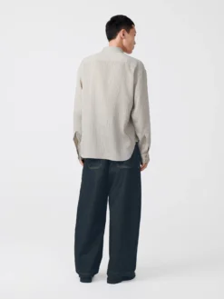 Studio Nicholson Salin Shirt In Pebble Black -Studio Nicholson SALINSNM 1125TXTRDVINTAGESTRIPESHIRTinPEBBLE BLACK3 scaled