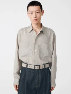 Studio Nicholson Salin Shirt In Pebble Black -Studio Nicholson SALINSNM 1125TXTRDVINTAGESTRIPESHIRTinPEBBLE BLACK4 scaled