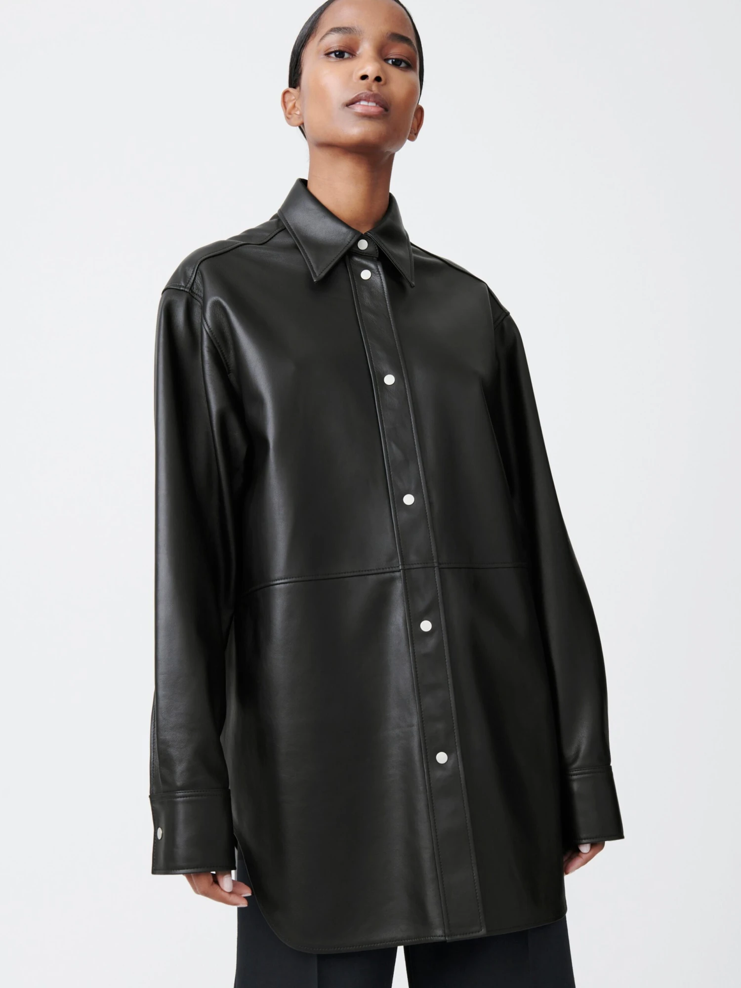 Studio Nicholson Santos Leather Shirt In Black Grape 1 Studio Nicholson Santos Leather Shirt In Black Grape