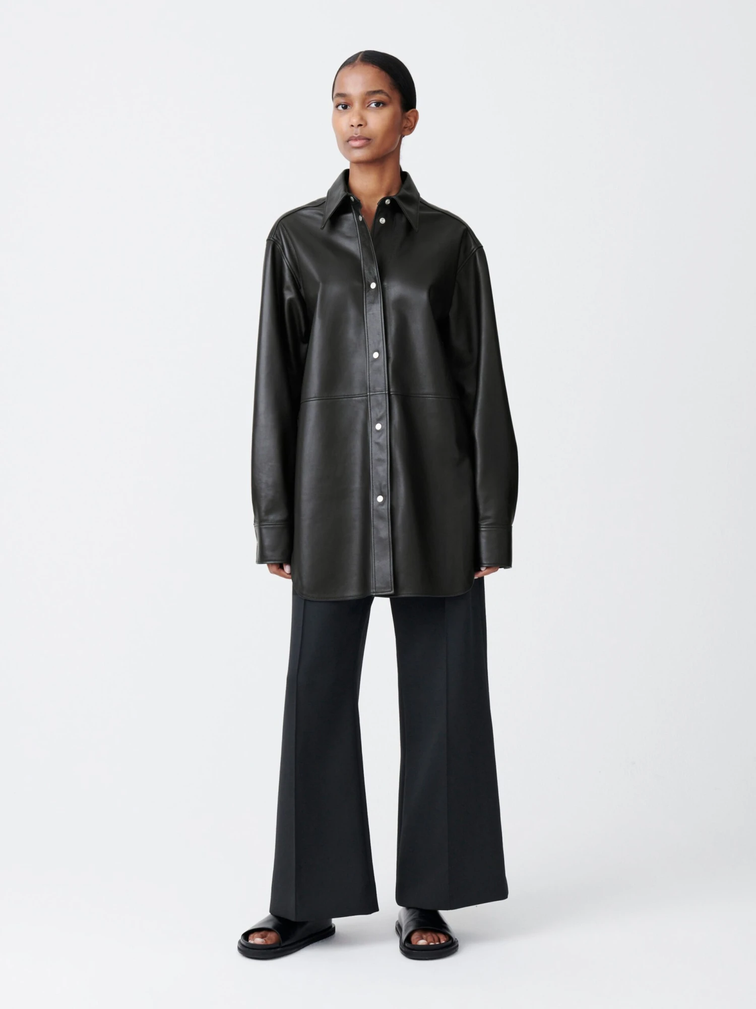 Studio Nicholson Santos Leather Shirt In Black Grape 2 Studio Nicholson Santos Leather Shirt In Black Grape - Image 2