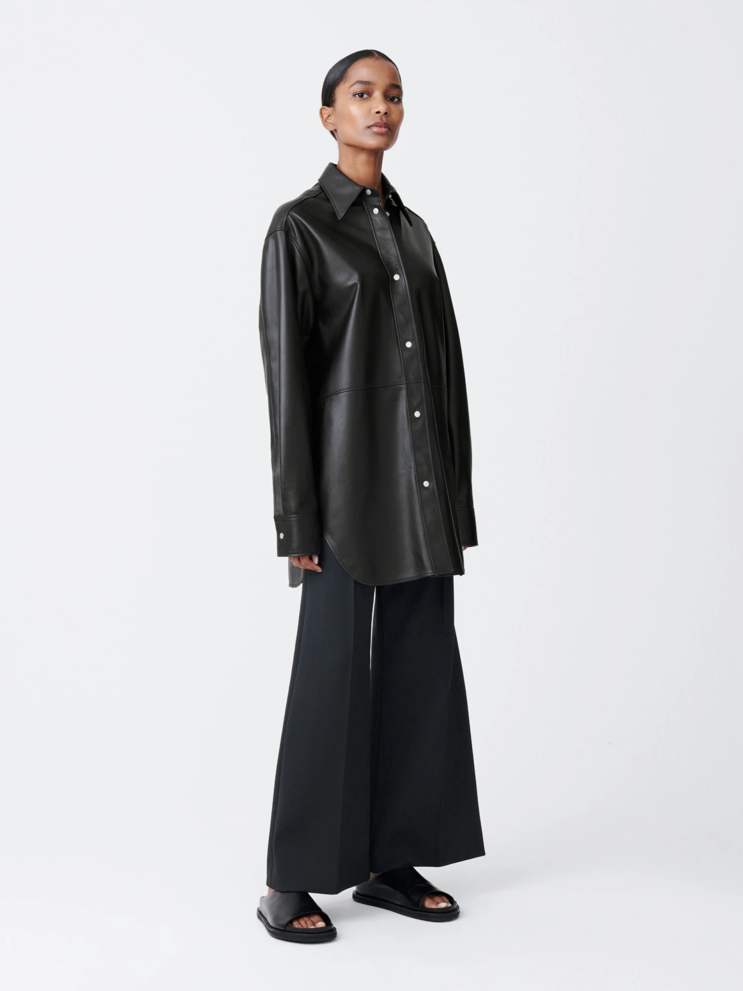 Studio Nicholson Santos Leather Shirt In Black Grape 3 Studio Nicholson Santos Leather Shirt In Black Grape - Image 3