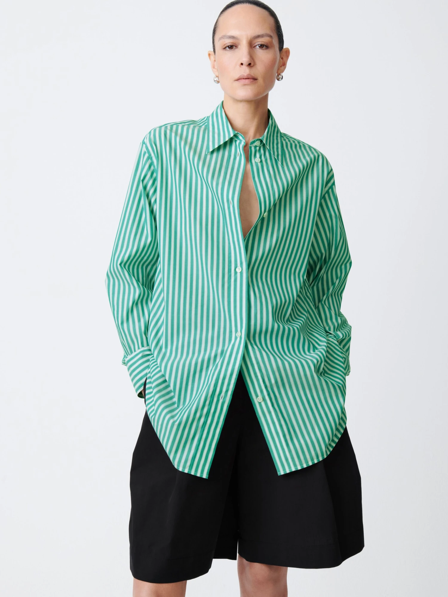 Studio Nicholson Santos Shirt In Stripe Green 1 Studio Nicholson Santos Shirt In Stripe Green