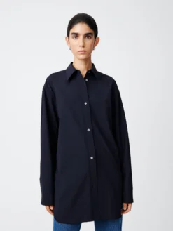 Studio Nicholson Santos Tropical Wool Shirt In Darkest Navy