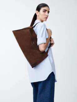 Studio Nicholson Shiboru Suede Bag In Cocoa -Studio Nicholson SHIBORUSN 742SuedeBagCocoa2 scaled