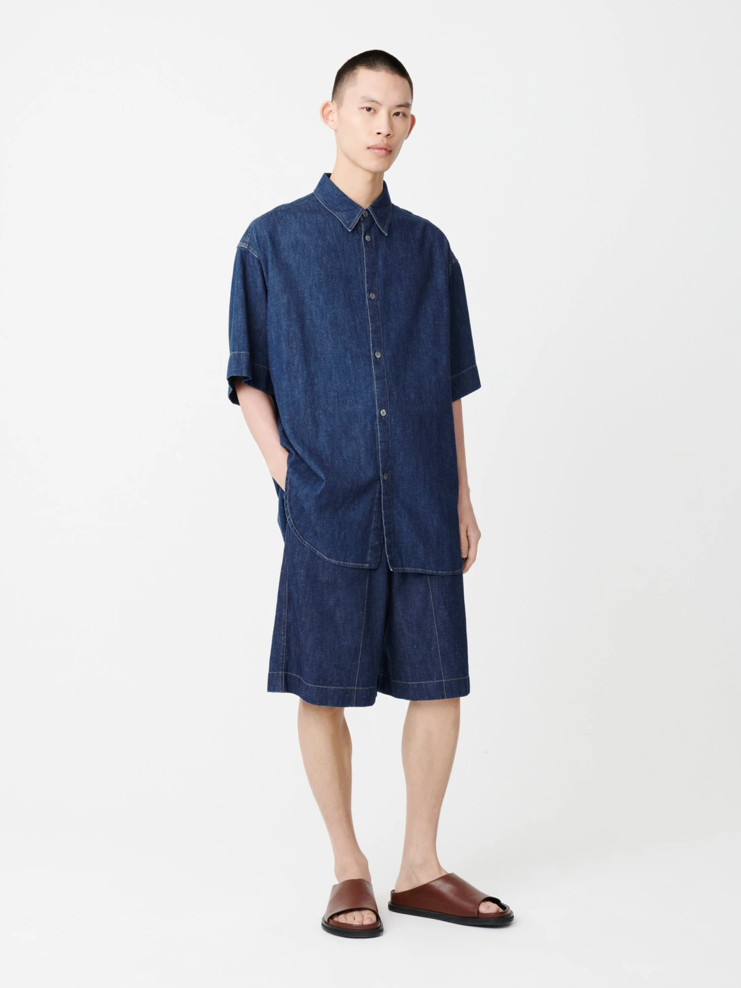 Studio Nicholson Sorono Denim Shirt In Indigo 1 Studio Nicholson Sorono Denim Shirt In Indigo