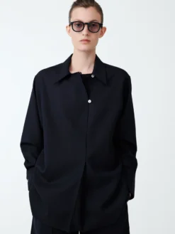 Studio Nicholson Wilton Tropical Wool Shirt In Darkest Navy