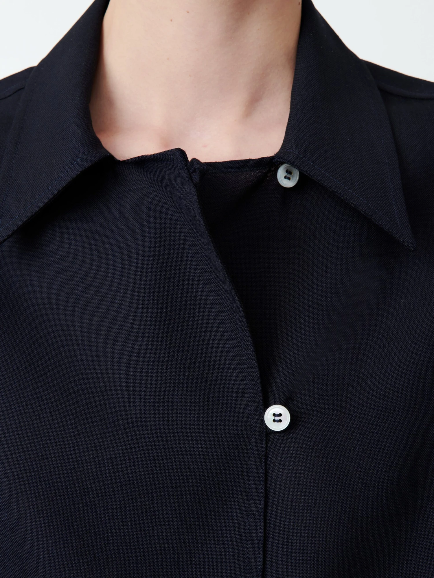 Studio Nicholson Wilton Tropical Wool Shirt In Darkest Navy 6 Studio Nicholson Wilton Tropical Wool Shirt In Darkest Navy - Image 6